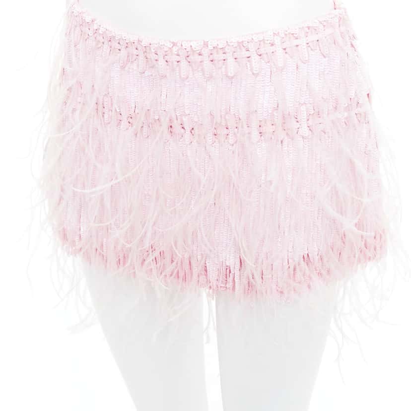 Valentino Sequin Feather Skirt Pink Silk Very good condition - Back View