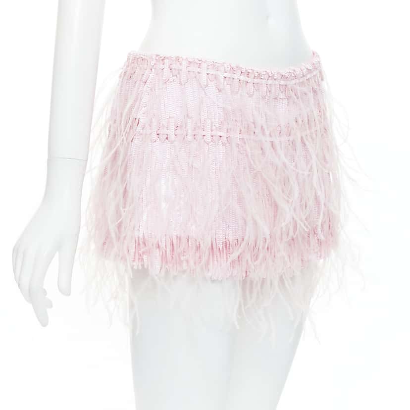 Valentino Sequin Feather Skirt Pink Silk Very good condition - Inside View