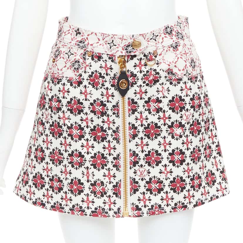 Louis Vuitton Floral Denim Skirt Red Cotton Very good condition - Front View