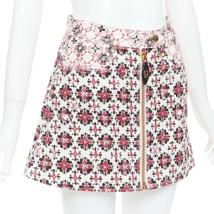 Louis Vuitton Floral Denim Skirt Red Cotton Very good condition - Inside View