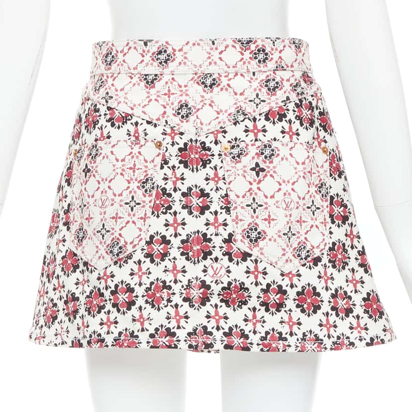 Louis Vuitton Floral Denim Skirt Red Cotton Very good condition - Box View