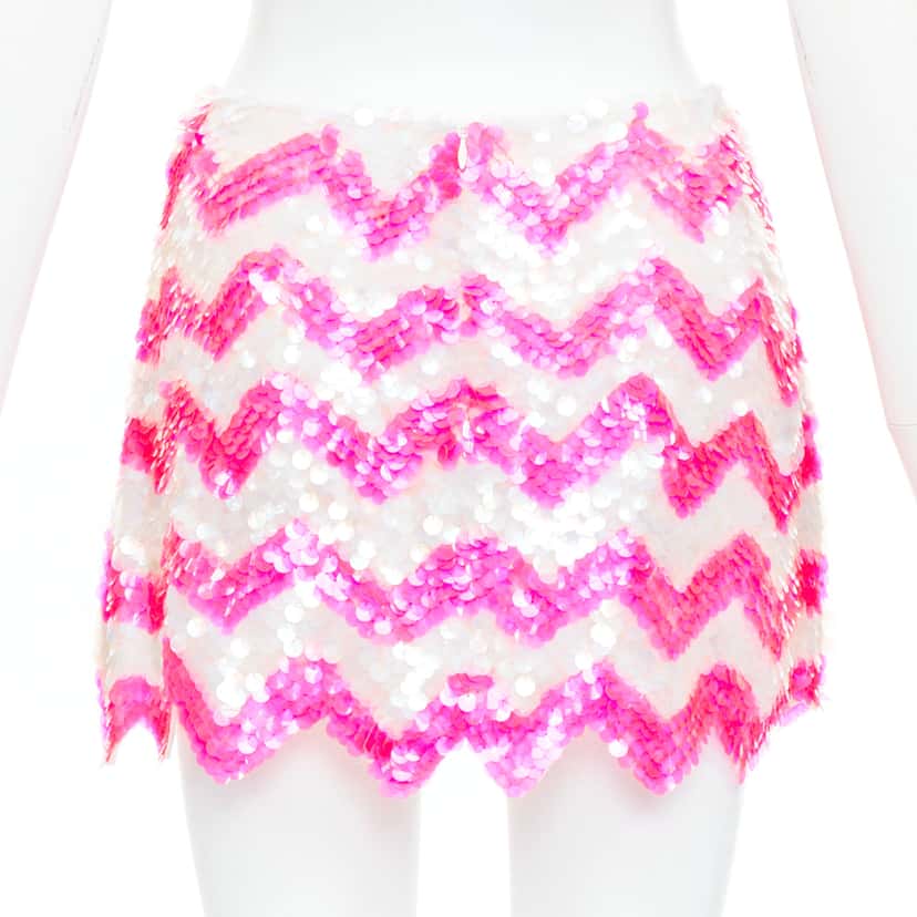 Ashish Chevron Sequin Skirt Pink Viscose Very good condition - Box View