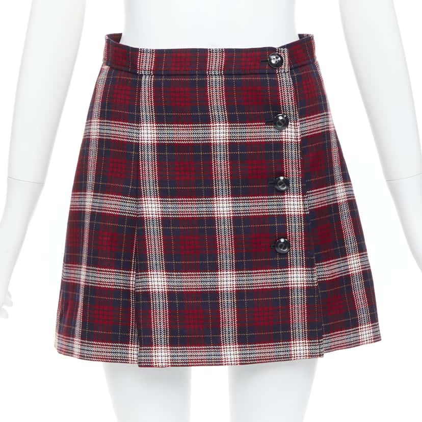 Dior Plaid A-line Skirt Navy Wool Very good condition - Front View
