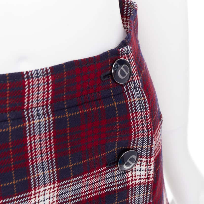 Dior Plaid A-line Skirt Navy Wool Very good condition - Back View