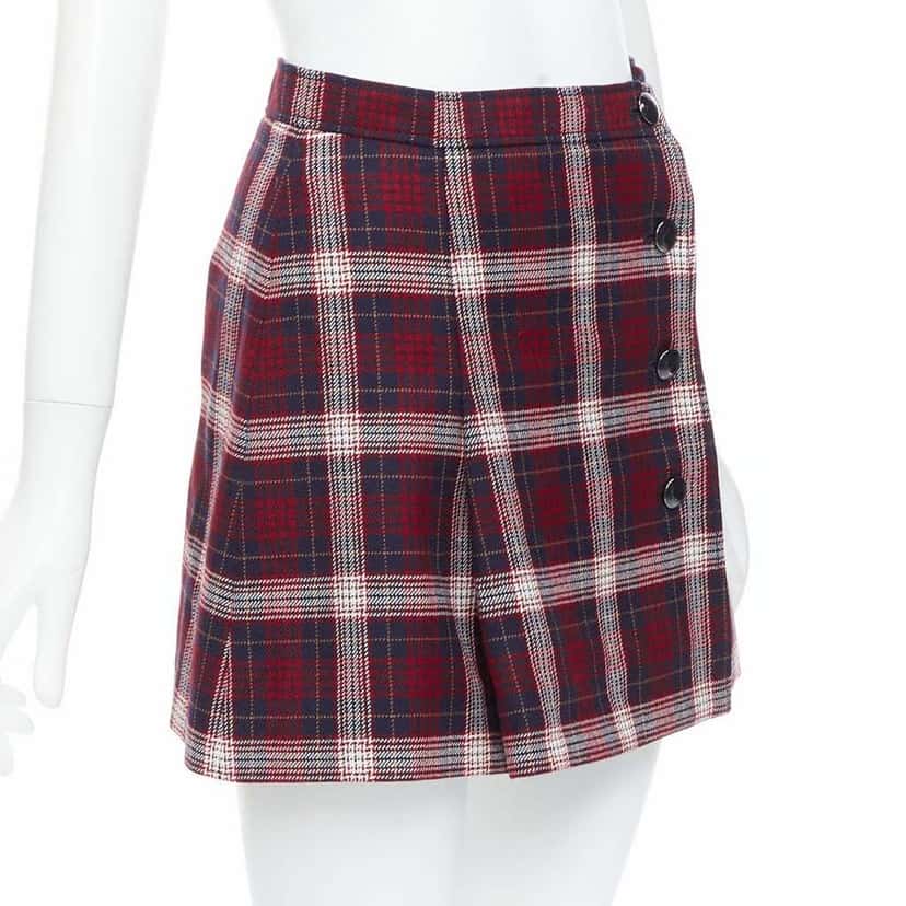 Dior Plaid A-line Skirt Navy Wool Very good condition - Inside View