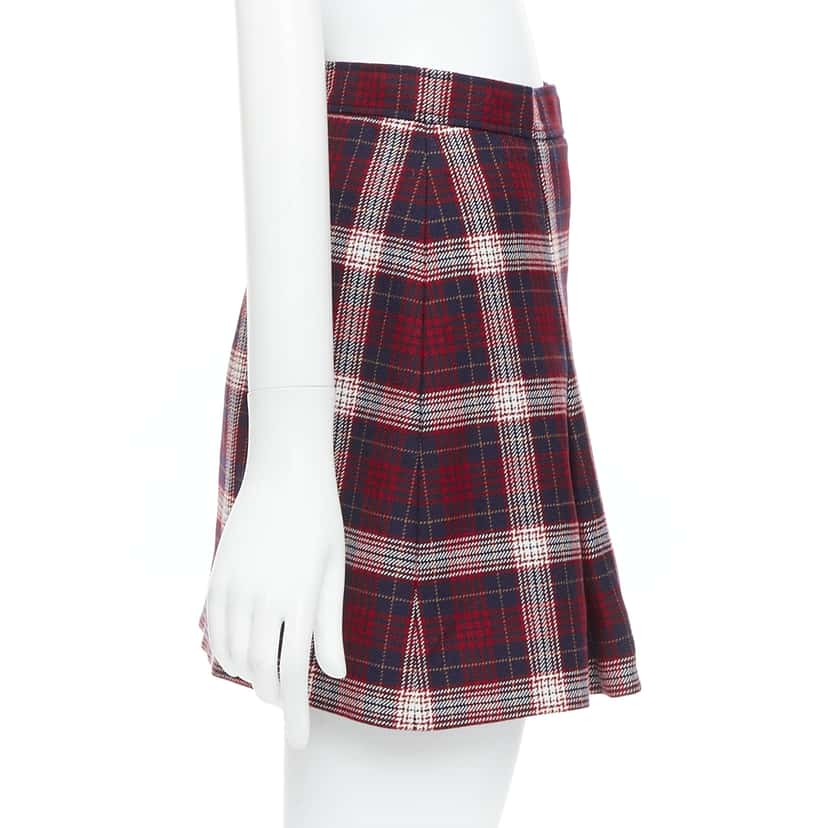 Dior Plaid A-line Skirt Navy Wool Very good condition - Model View