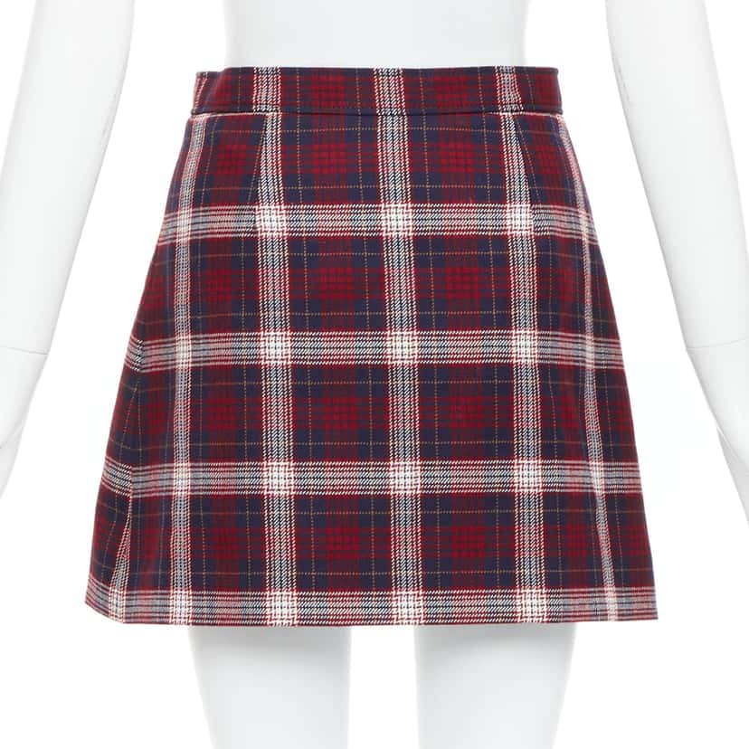Dior Plaid A-line Skirt Navy Wool Very good condition - Box View