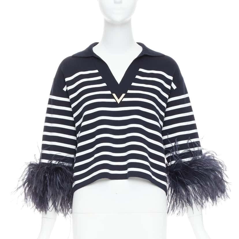 Valentino Feather Polo Top Black Cotton Very good condition - Front View
