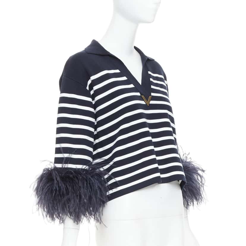 Valentino Feather Polo Top Black Cotton Very good condition - Inside View