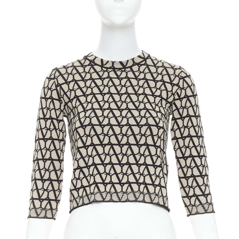 Valentino Iconographe Crop Sweater Beige Wool Very good condition - Front View