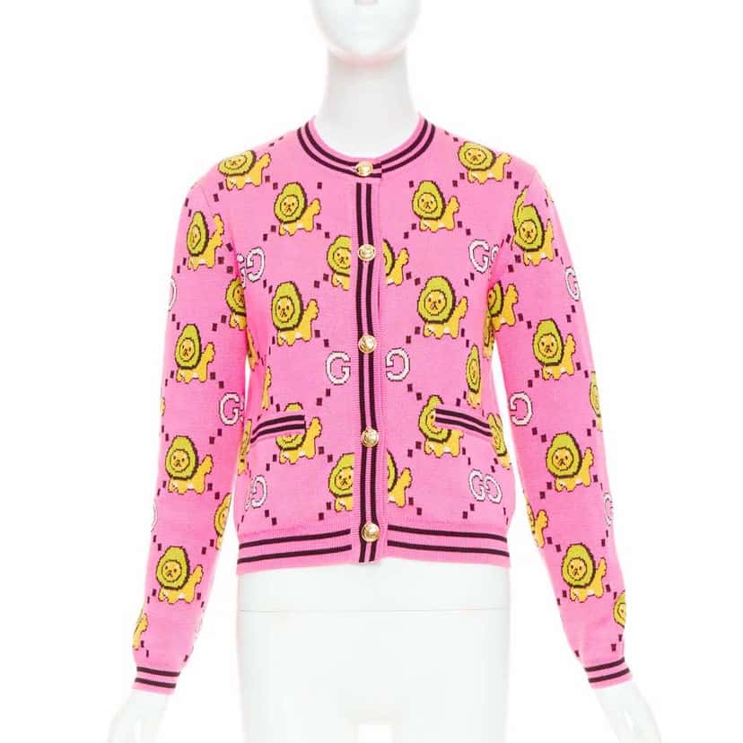 Gucci Kawaii Lion Cardigan Pink Cotton Very good condition - Front View
