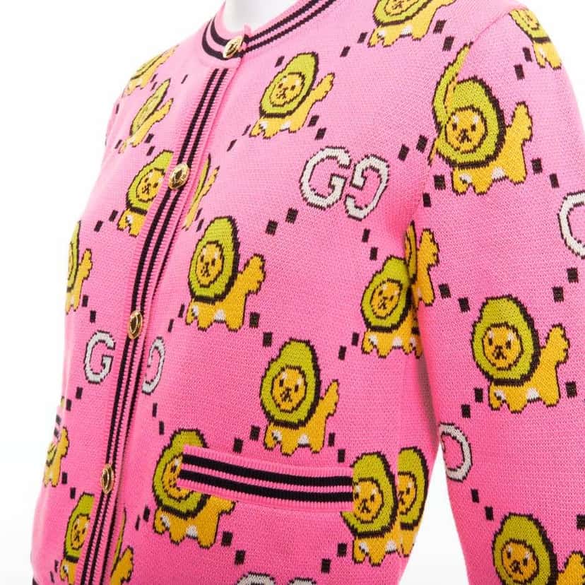 Gucci Kawaii Lion Cardigan Pink Cotton Very good condition - Back View