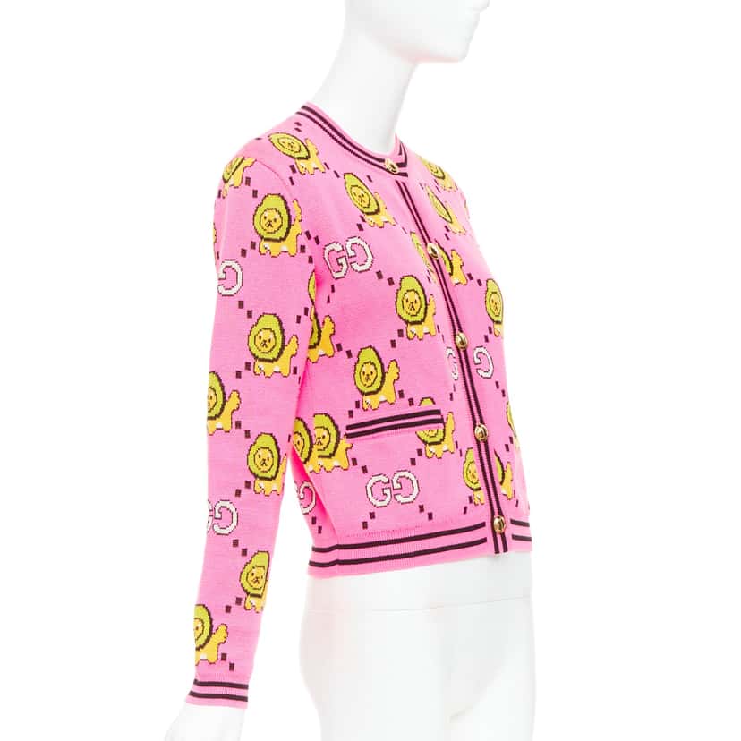 Gucci Kawaii Lion Cardigan Pink Cotton Very good condition - Model View