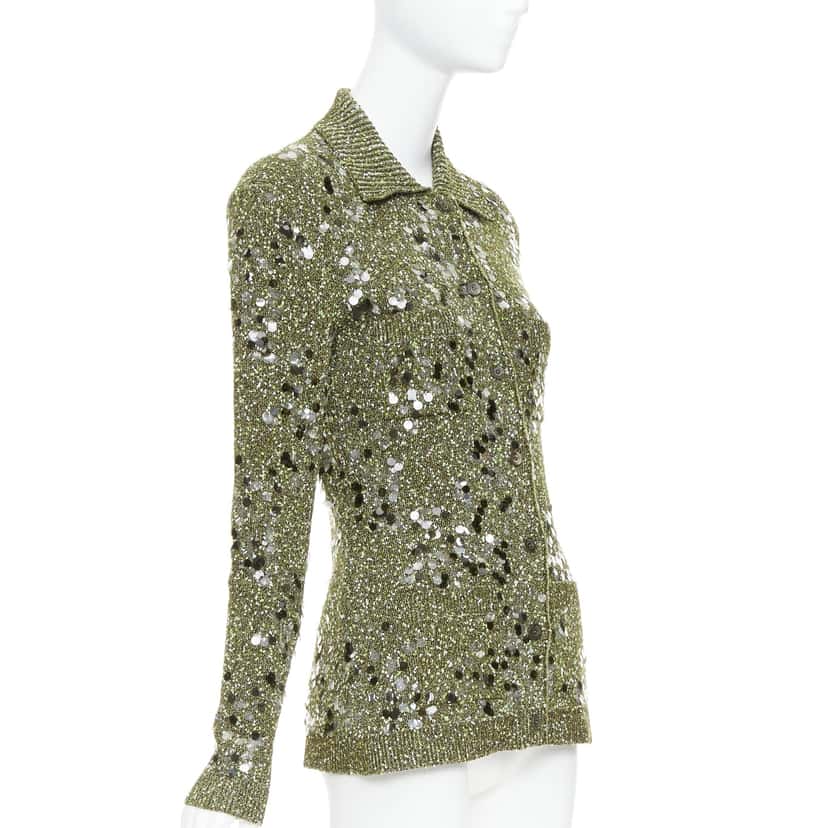Gucci Pailettes Boucle Cardigan Green Viscose Very good condition - Model View