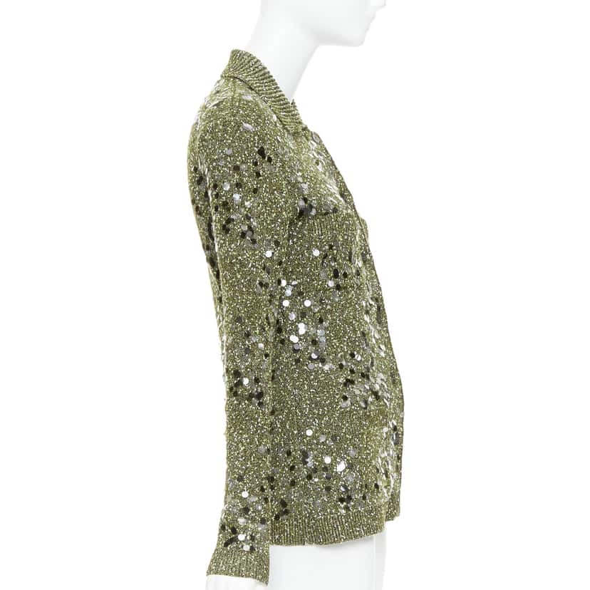 Gucci Pailettes Boucle Cardigan Green Viscose Very good condition - Box View