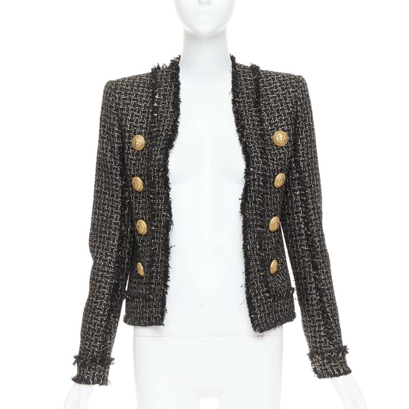 Balmain Gold Tweed Jacket Black Viscose Very good condition - Front View