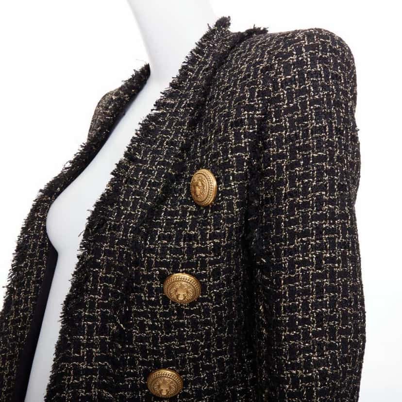 Balmain Gold Tweed Jacket Black Viscose Very good condition - Back View