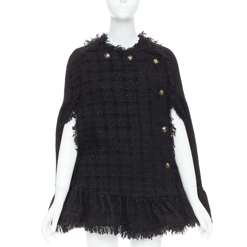 MSGM Fringe Cape Coat Black Tweed Very good condition - Front View