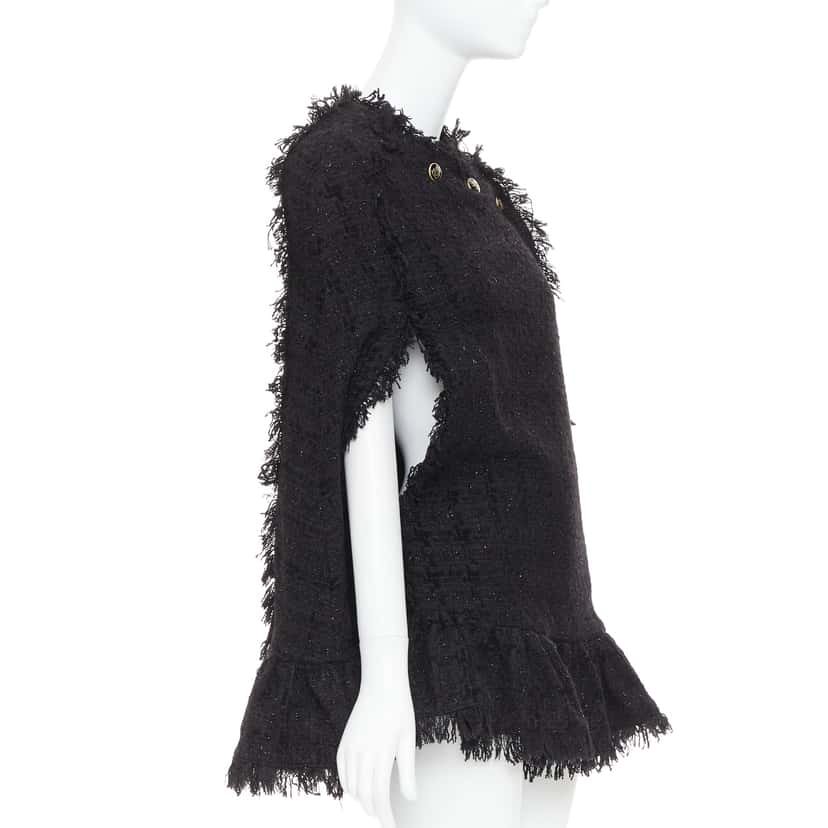MSGM Fringe Cape Coat Black Tweed Very good condition - Inside View
