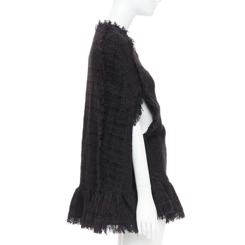MSGM Fringe Cape Coat Black Tweed Very good condition - Model View