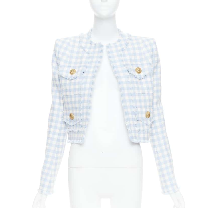Balmain Plaid Cropped Jacket White Cotton Very good condition - Front View