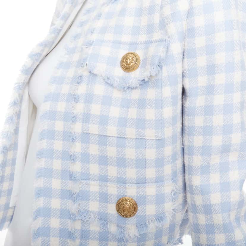 Balmain Plaid Cropped Jacket White Cotton Very good condition - Back View