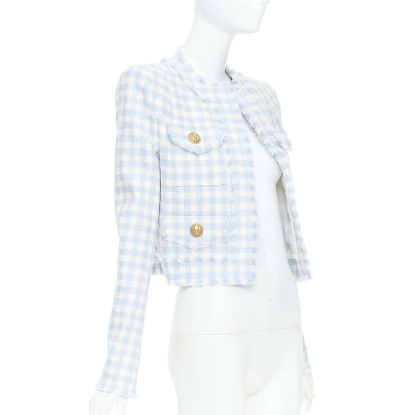 Balmain Plaid Cropped Jacket White Cotton Very good condition - Inside View