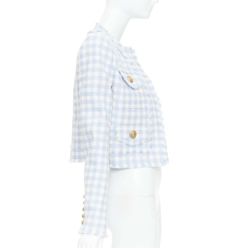 Balmain Plaid Cropped Jacket White Cotton Very good condition - Model View