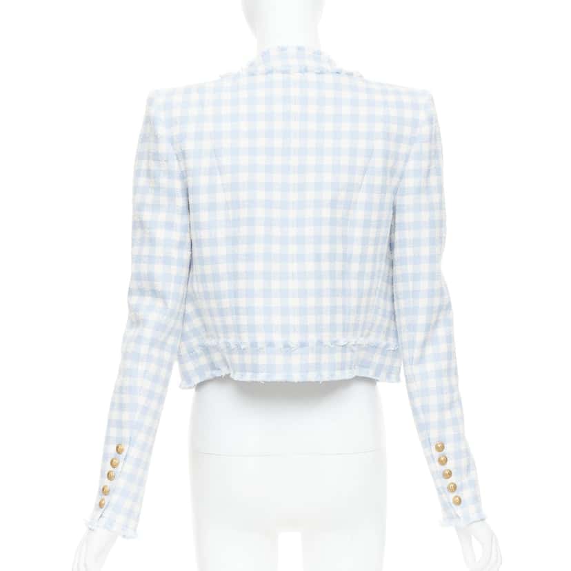 Balmain Plaid Cropped Jacket White Cotton Very good condition - Box View