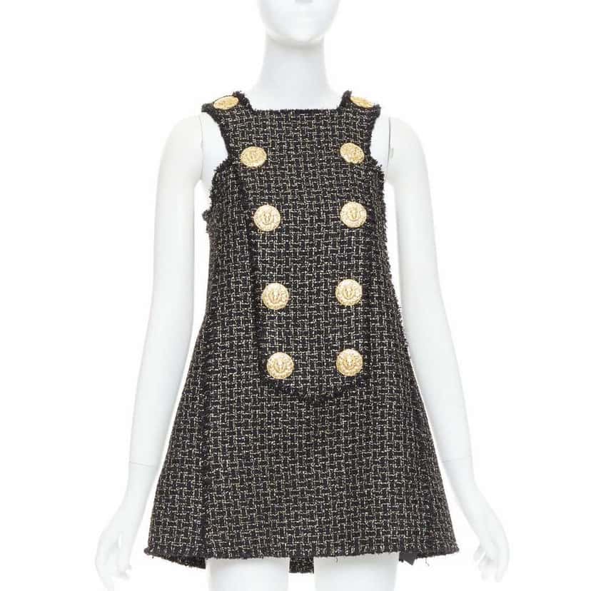 Balmain Metallic Tweed Dress Black Viscose Very good condition - Front View