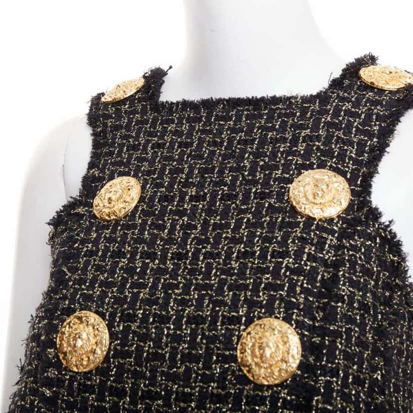 Balmain Metallic Tweed Dress Black Viscose Very good condition - Back View