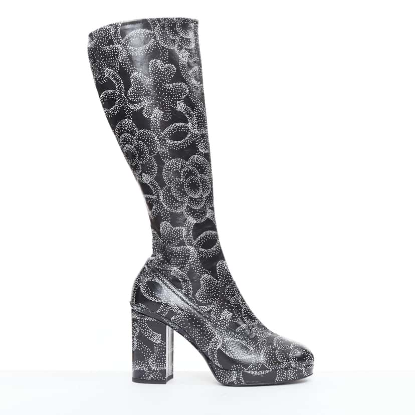 Chanel Monogram Bronze Rain Boots Black Leather Very good condition - Front View