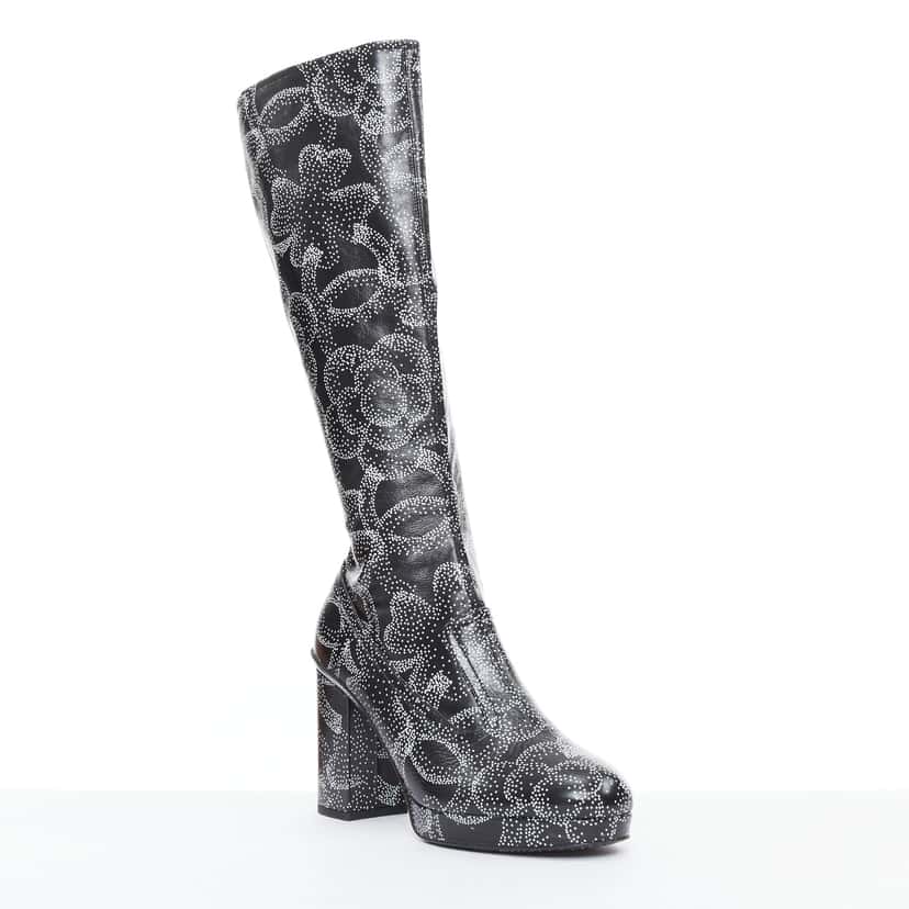 Chanel Monogram Bronze Rain Boots Black Leather Very good condition - Back View