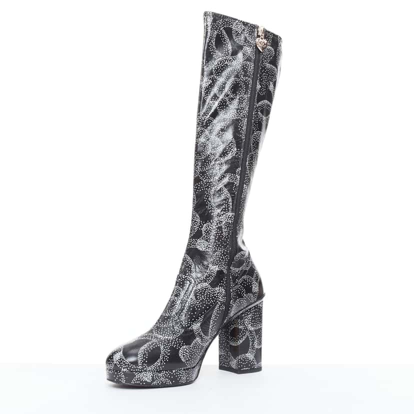 Chanel Monogram Bronze Rain Boots Black Leather Very good condition - Box View