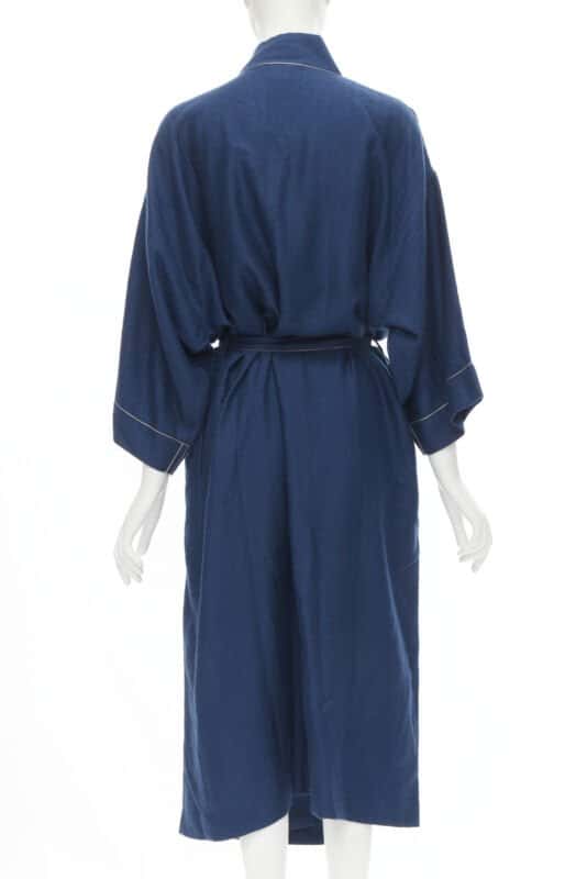 Hermès Cashmere Suede Belted Robe Blue Cashmere Never worn - Box View
