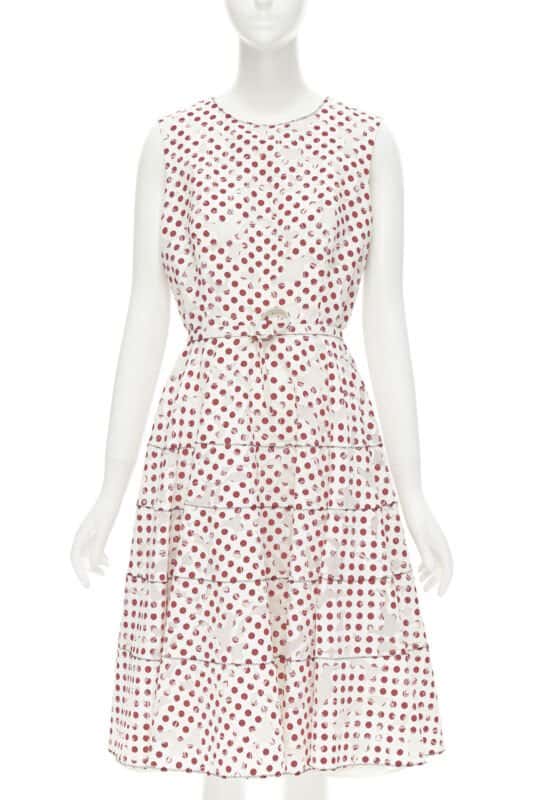 Oscar De La Renta Polkadot Devore Dress White Cotton Very good condition - Front View