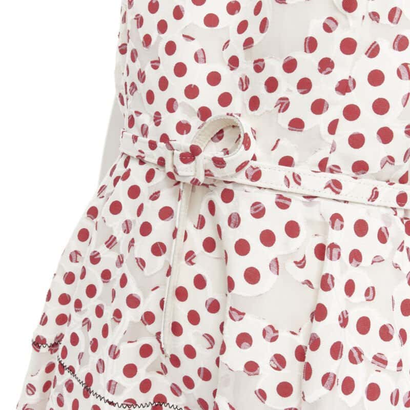 Oscar De La Renta Polkadot Devore Dress White Cotton Very good condition - Back View