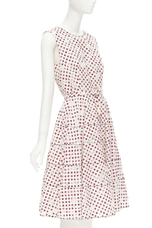 Oscar De La Renta Polkadot Devore Dress White Cotton Very good condition - Inside View