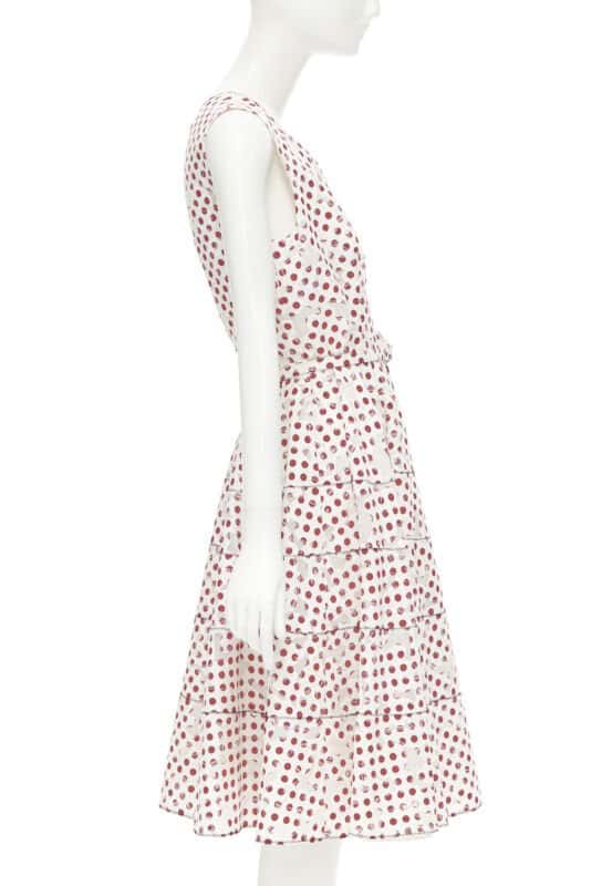 Oscar De La Renta Polkadot Devore Dress White Cotton Very good condition - Model View