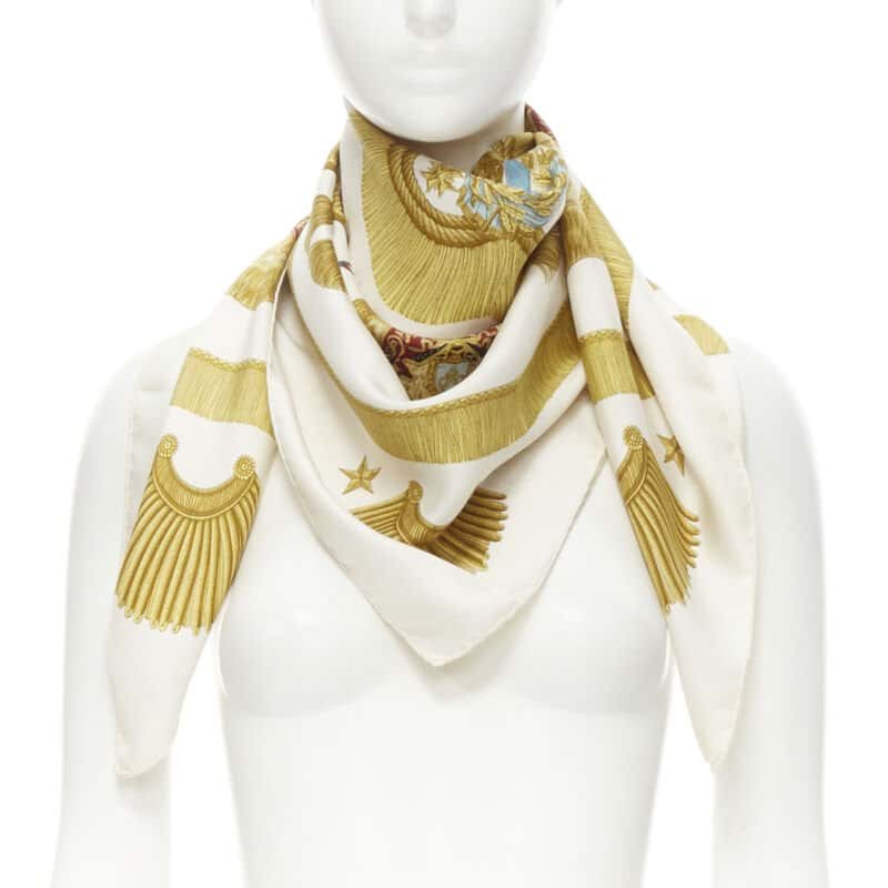 Hermès Poste Print Scarf White Silk Very good condition - Back View