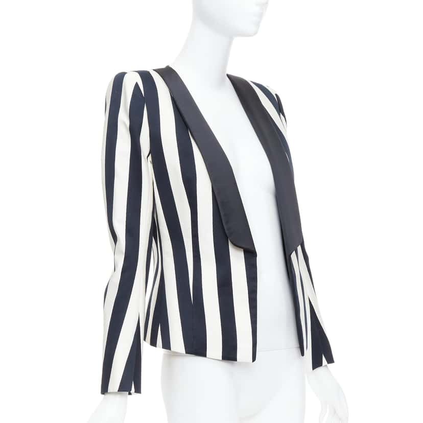 Balmain Striped Power Blazer Black Cotton Never worn - Inside View
