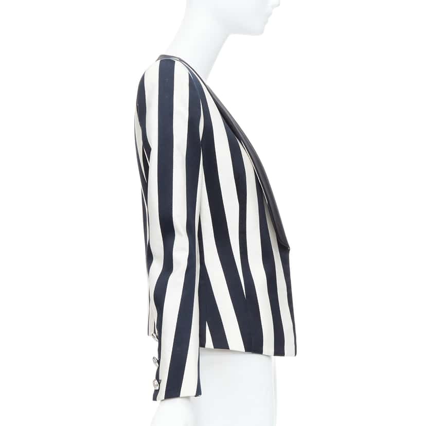 Balmain Striped Power Blazer Black Cotton Never worn - Model View