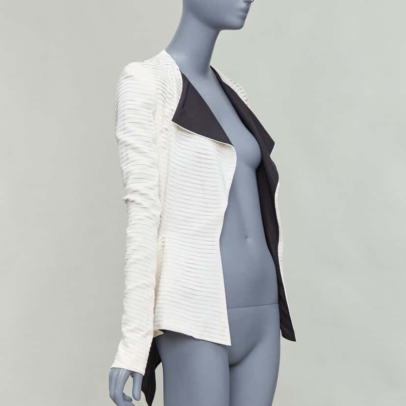 Gareth Pugh Cream Black Draped Biker Beige Silk Never worn, with tag - Inside View