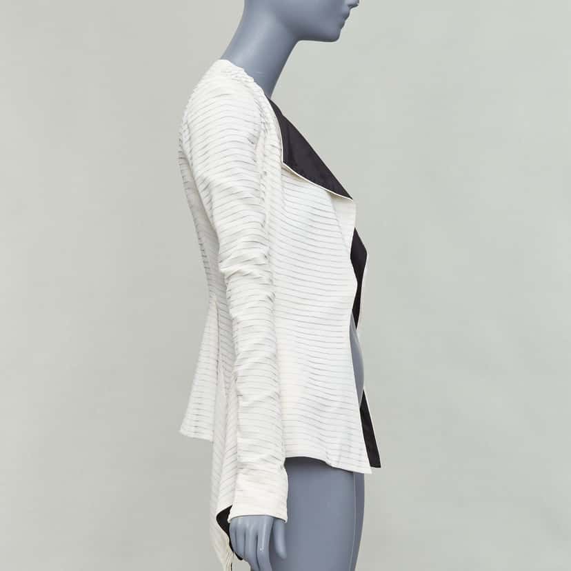 Gareth Pugh Cream Black Draped Biker Beige Silk Never worn, with tag - Model View