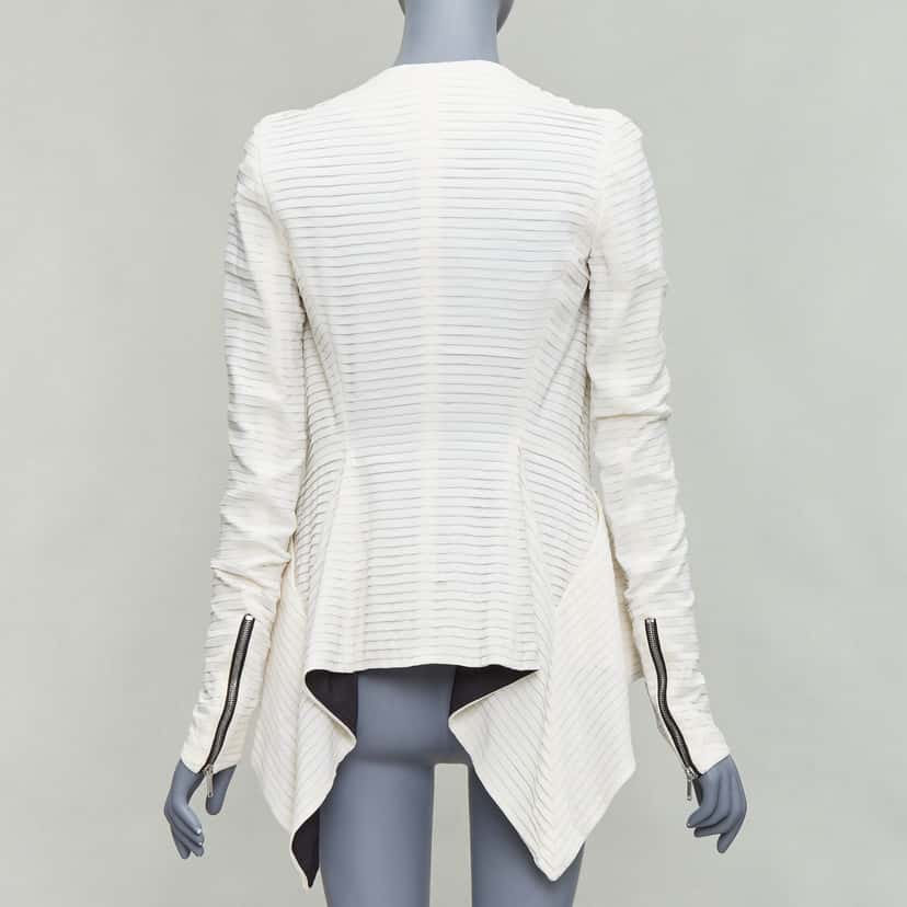 Gareth Pugh Cream Black Draped Biker Beige Silk Never worn, with tag - Box View
