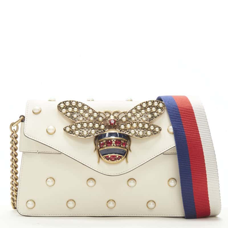 Gucci Bee Pearl Bag Beige Leather Very good condition - Front View