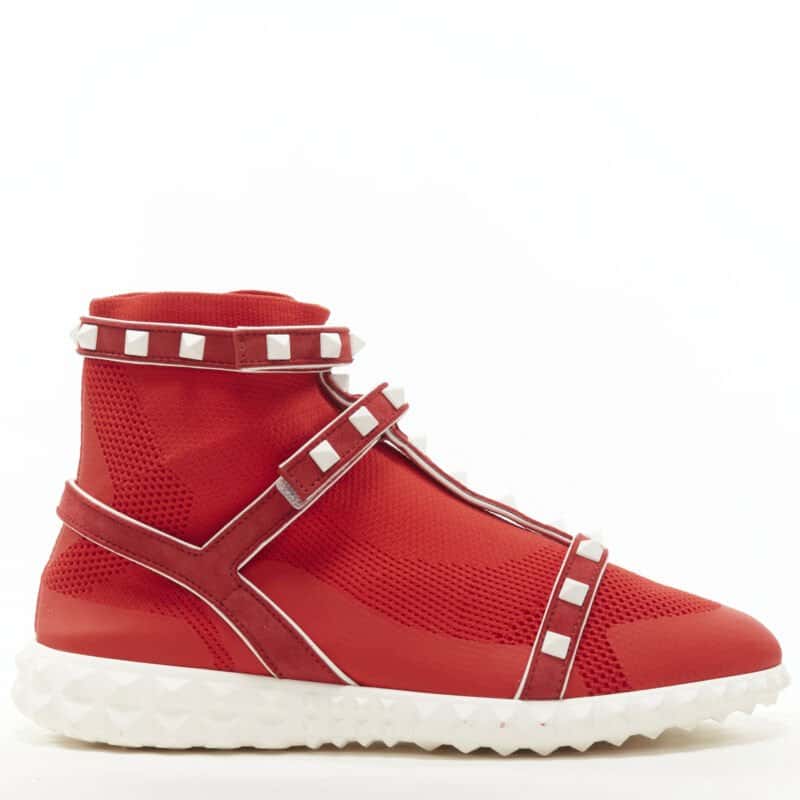 Valentino Garavani Rockstud Knit Sneaker Red Very good condition - Front View