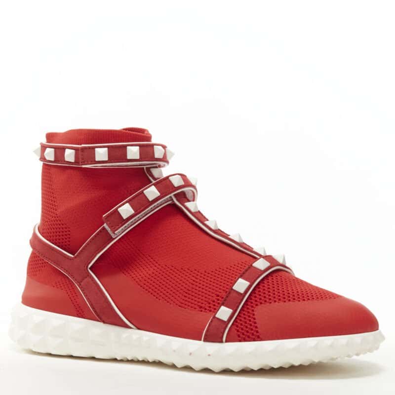 Valentino Garavani Rockstud Knit Sneaker Red Very good condition - Back View