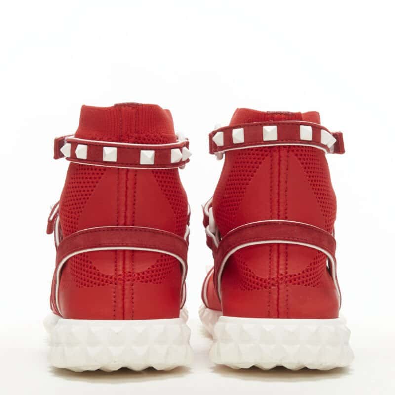 Valentino Garavani Rockstud Knit Sneaker Red Very good condition - Box View