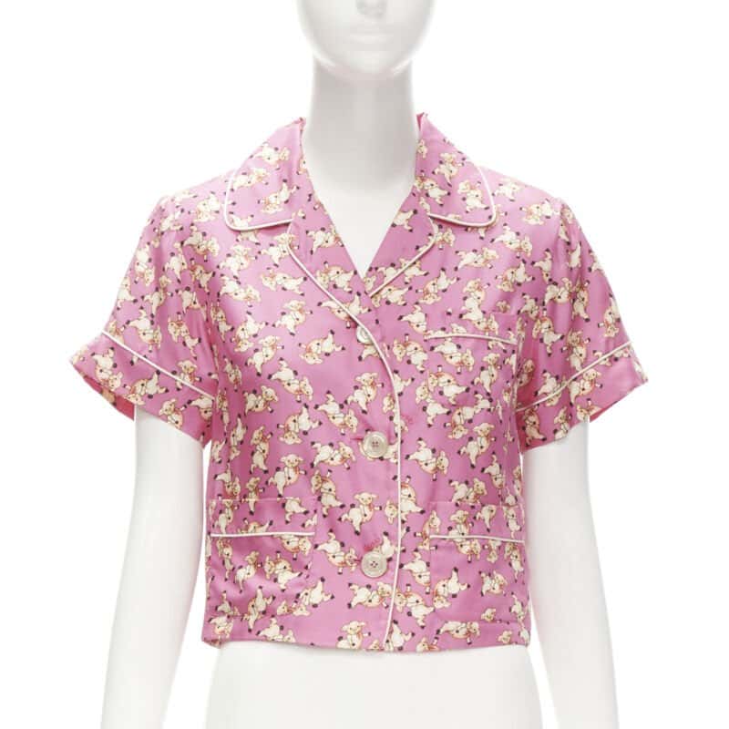 Gucci Piggy Pajama Shirt Pink Silk Never worn, with tag - Front View